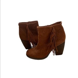 Sbicca Suede Leather Fringe Booties Khaki Sz 10